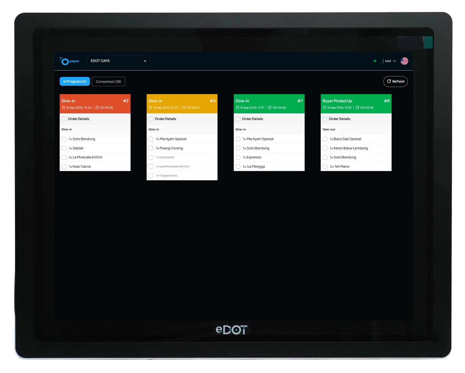 KDS M1 eDOT dengan UI Kitchen Display System Opaper