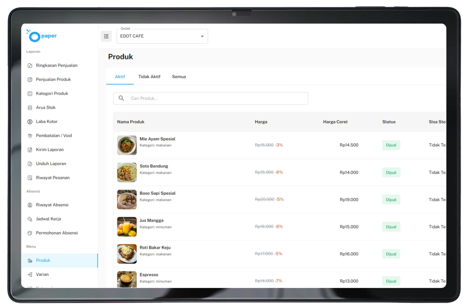Tablet T3 eDOT dengan UI Dashboard Produk Opaper