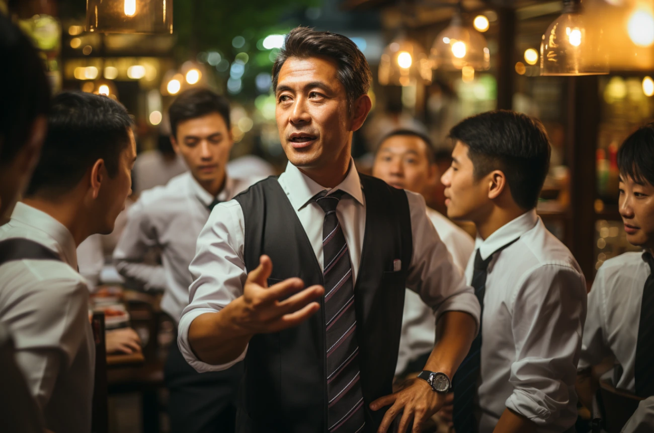 Ilustrasi rapat evaluasi rutin para staf restoran