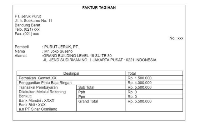 Contoh Faktur Sederhana
