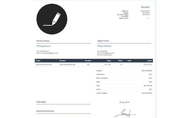 Contoh Invoice Jasa Perorangan