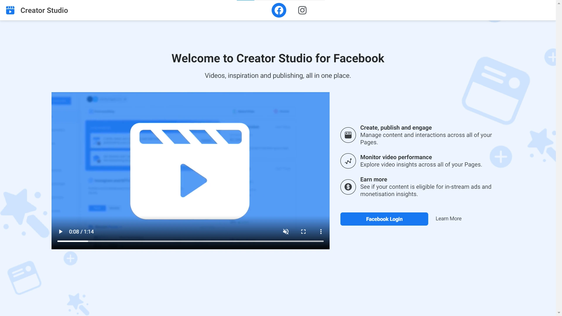 Facebook Creator Studio Homepage
