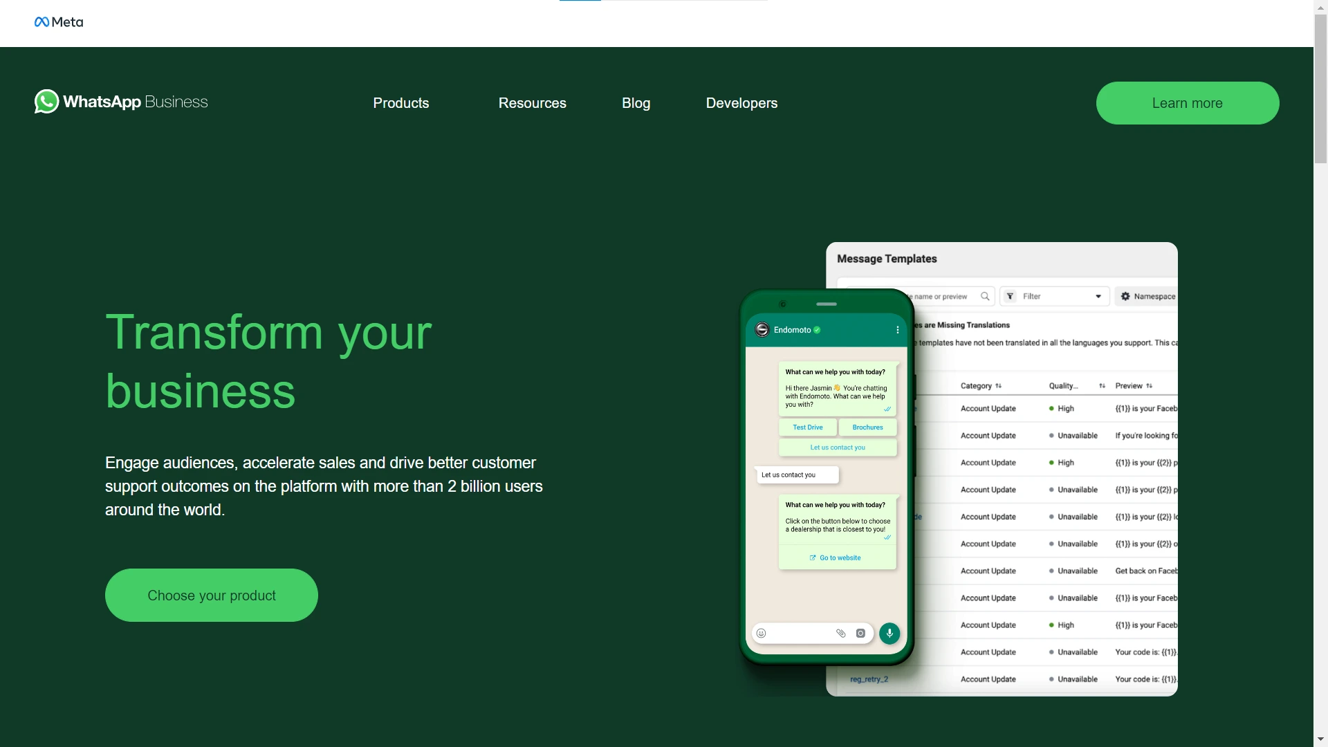 WhatsApp Business Homepage